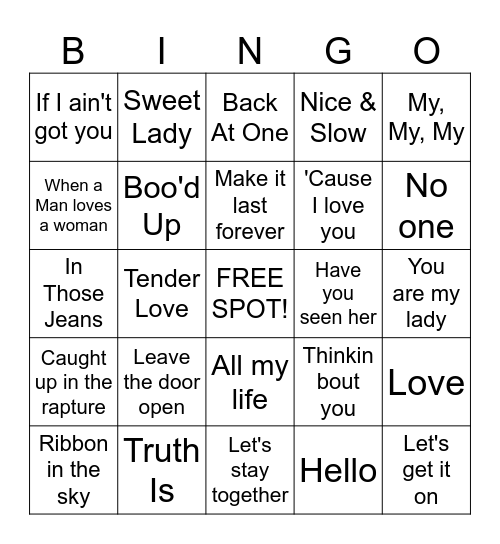 Valentine's Day Love Songs SET 1 Bingo Card