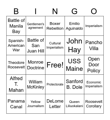 American Imperialism Bingo Card