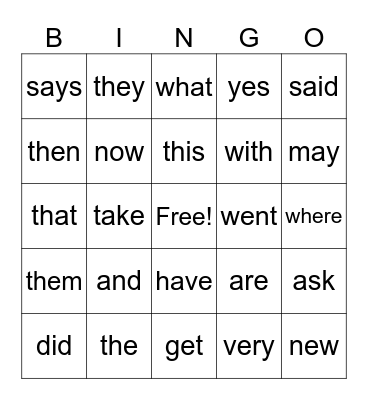 SIGHT WORDS Bingo Card