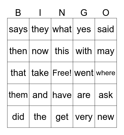 SIGHT WORDS Bingo Card