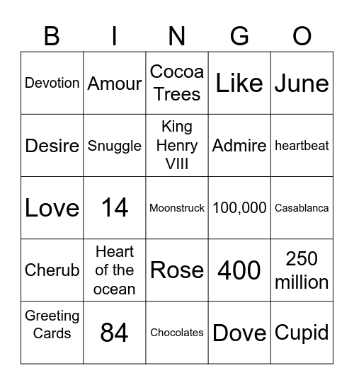 Love Trivia Bingo Card