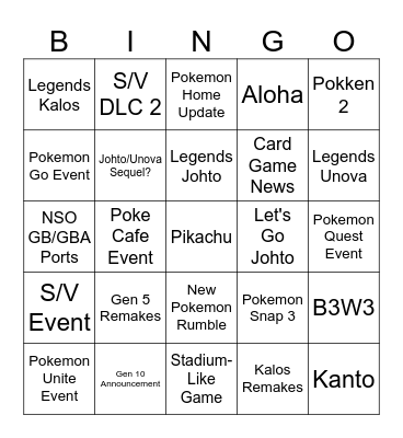 Pokemon Bingo Card