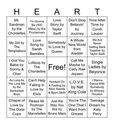 SMS LOVE SONG BINGO <3 Bingo Card