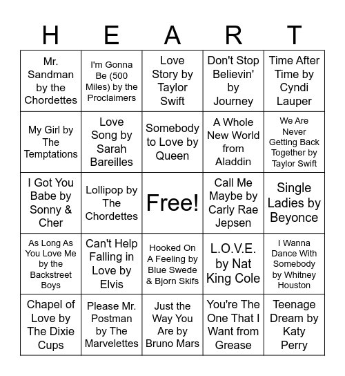 SMS LOVE SONG BINGO <3 Bingo Card