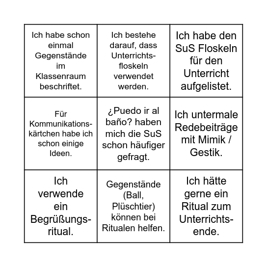 Español para el aula. Bingo Card