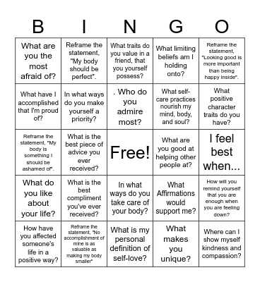 Self Love Bingo Card