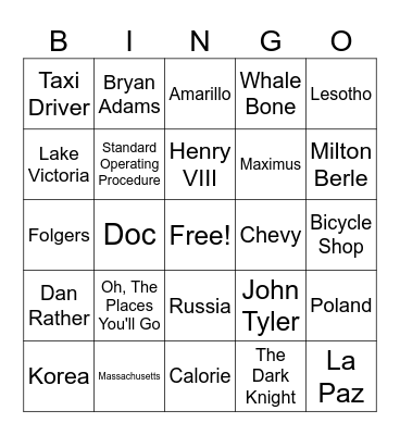 Trivia #4 Bingo Card