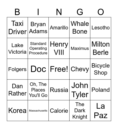 Trivia #4 Bingo Card