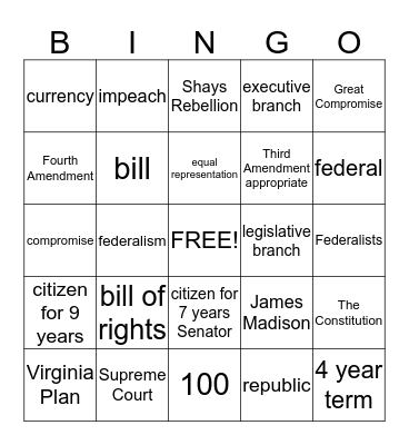 Constitution Bingo Card