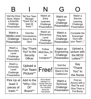 MCDI Tournament Bingo Card