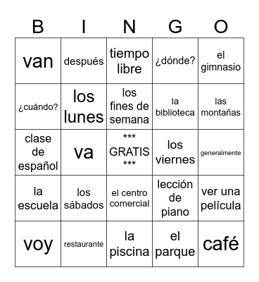 C 4 A -- ¿A dónde vas? Bingo Card