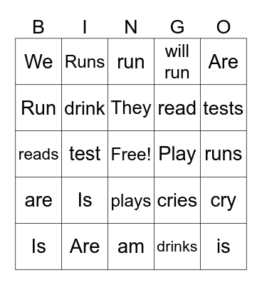 Valentine's Day Bingo VERBS Bingo Card