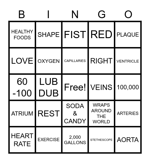 VALENTINE'S HEALTH BINGO Card