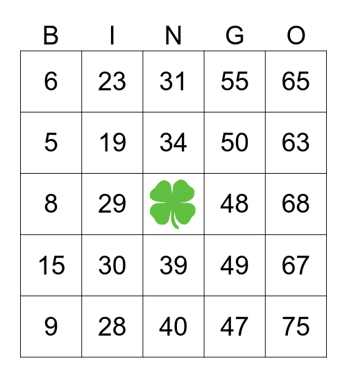 St. Patrick's Day Bingo Card