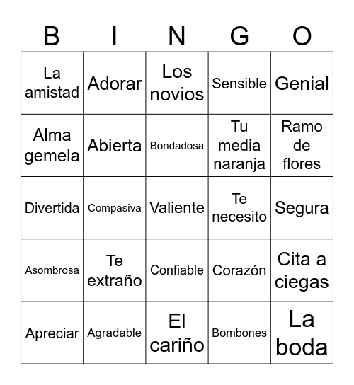 El día del amor y la amistad Bingo Card