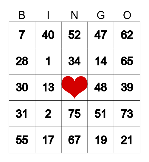 Heart Bingo Card