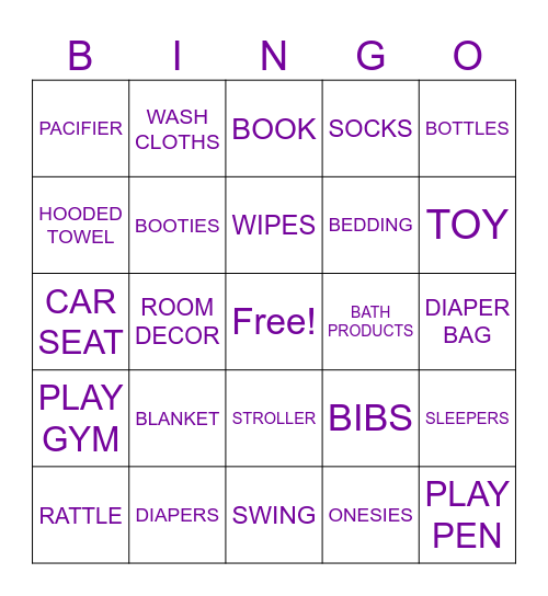 WHAT WILL BABY GET Bingo Card