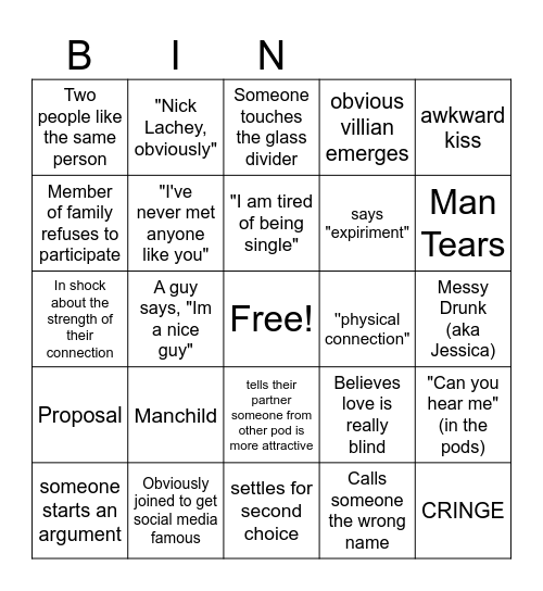 Love is Blind -  First Set of Episode Release Bingo Card