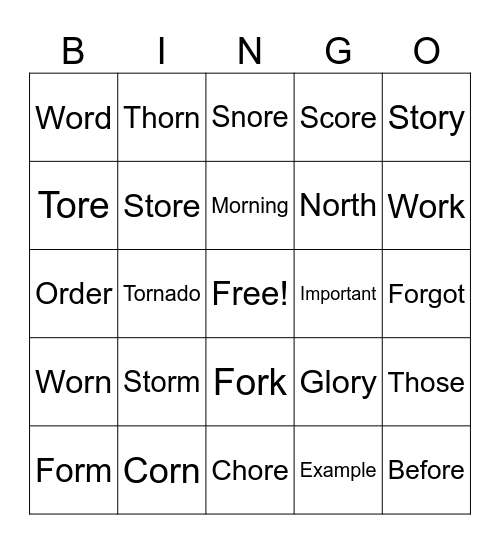 Or and Ore Bingo Card