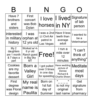 Co-Worker Tid-Bits Bingo Card