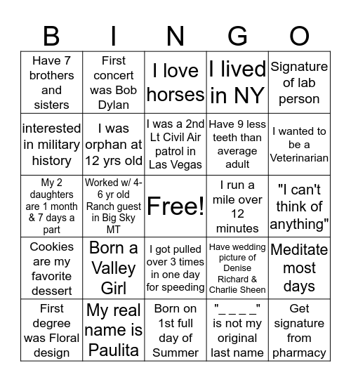Co-Worker Tid-Bits Bingo Card