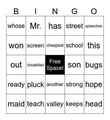 Fundations U11 Check In Bingo Card