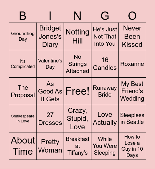 Rom-Com Bingo Card