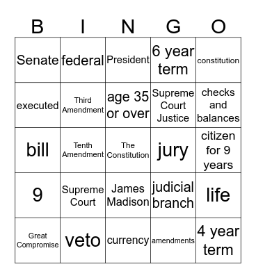 Constitution Bingo Card