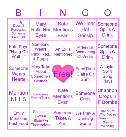 Loren's Galentines Bingo Card