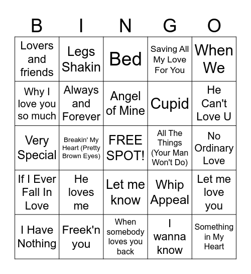 Valentine's Day Love Songs SET 2 Bingo Card