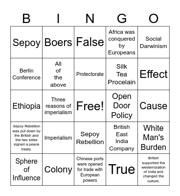 Imperialism Bingo Card