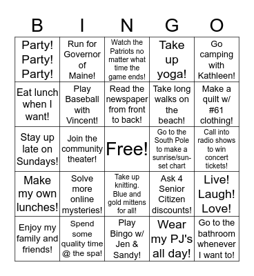 KATHY'S RETIREMENT  To do list! Bingo Card