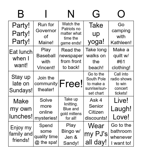 KATHY'S RETIREMENT  To do list! Bingo Card