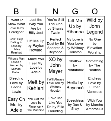 Song Bingo Card