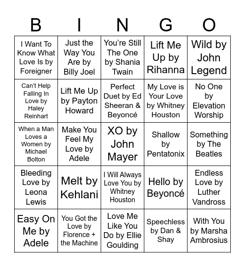 Song Bingo Card