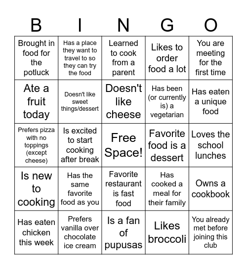 Culinary Bingo! Bingo Card