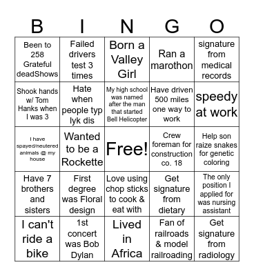 Co-Worker Tid-Bits Bingo Card