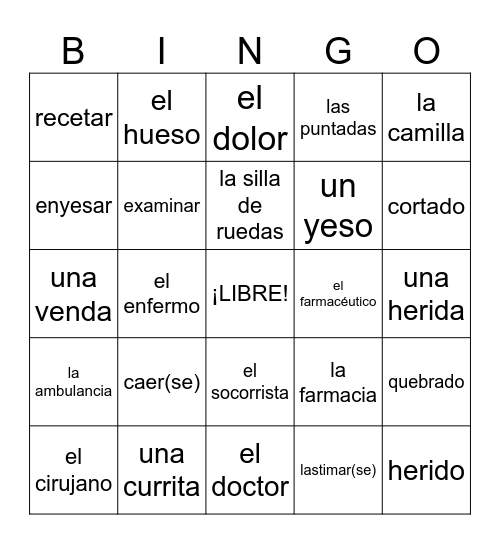 V2 En el Hospital Bingo Card