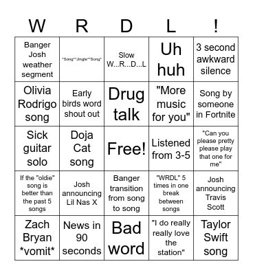 WRDL BINGO Card