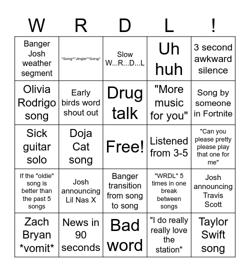 WRDL BINGO Card