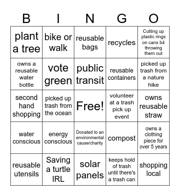 Climate change/environmental bingo Card