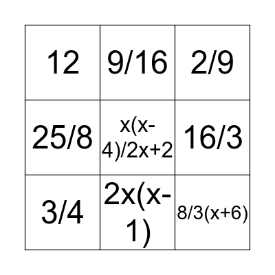 Fraction Check Bingo Card