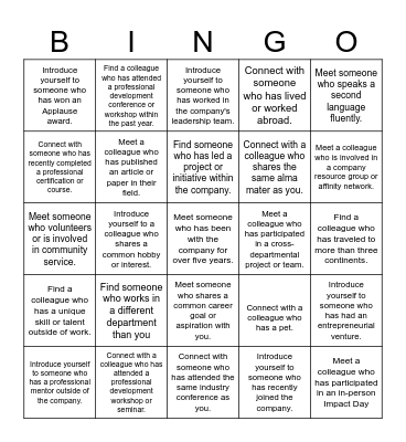 Networking Bingo Card