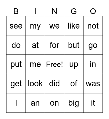 Sight Words (Blue) Bingo Card