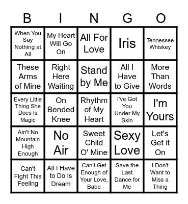 That's So Romantic Bingo Card