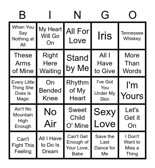 That's So Romantic Bingo Card