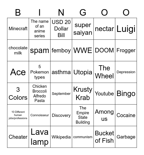InfiniteCraft Bingo Card