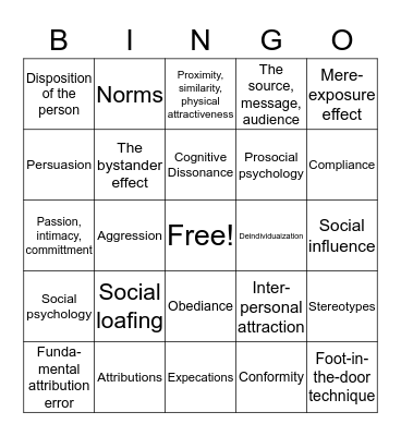 Chapter 15 BINGO Card