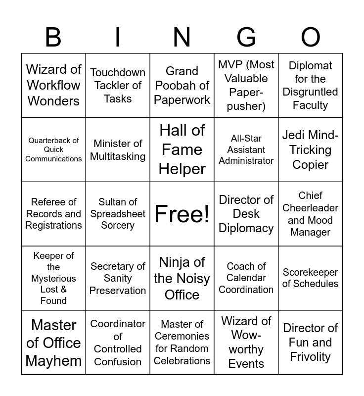 AD Assistant Bingo Card