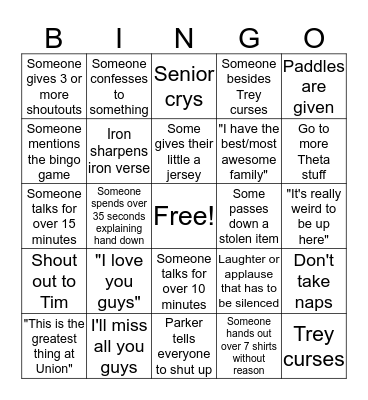 Senior speeches Bingo Card